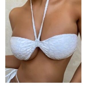 New never worn white leopard halter bikini top